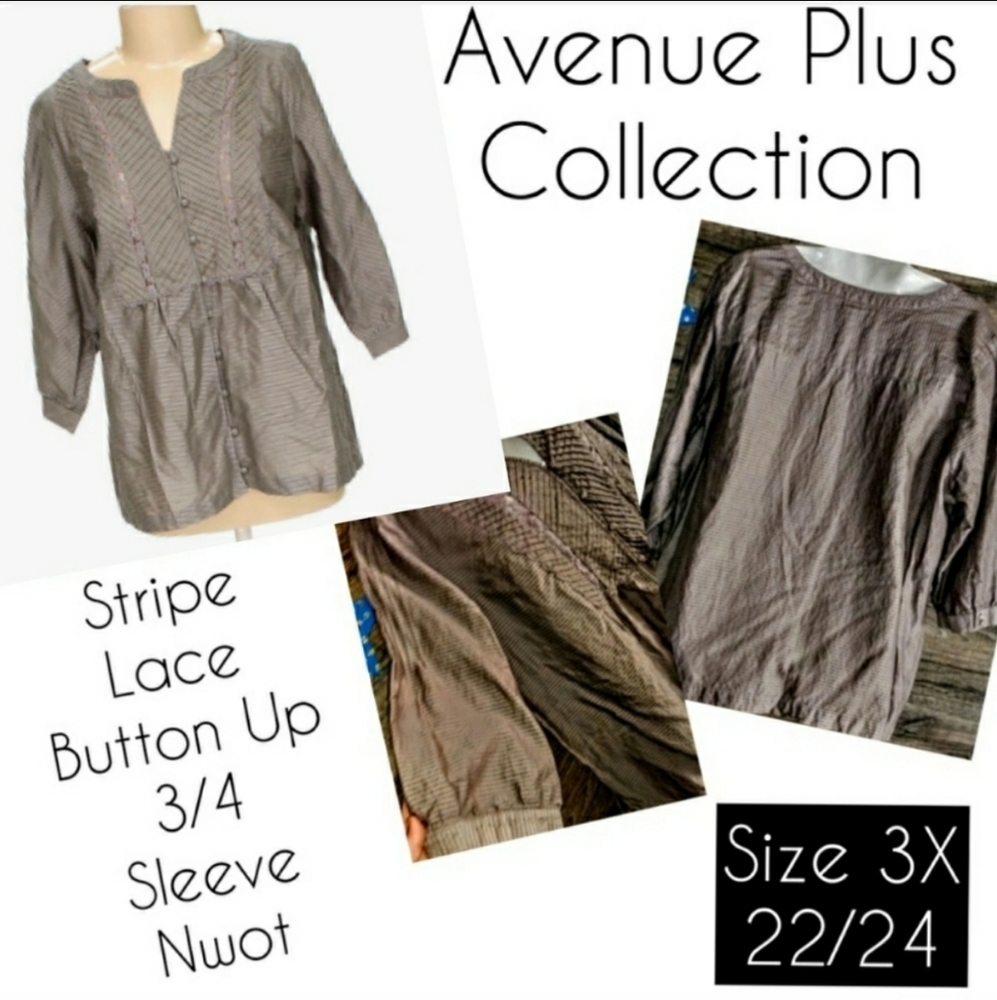 Avenue Top Size 3X Tunic Stripe Lace NWOT - Picture 1 of 11